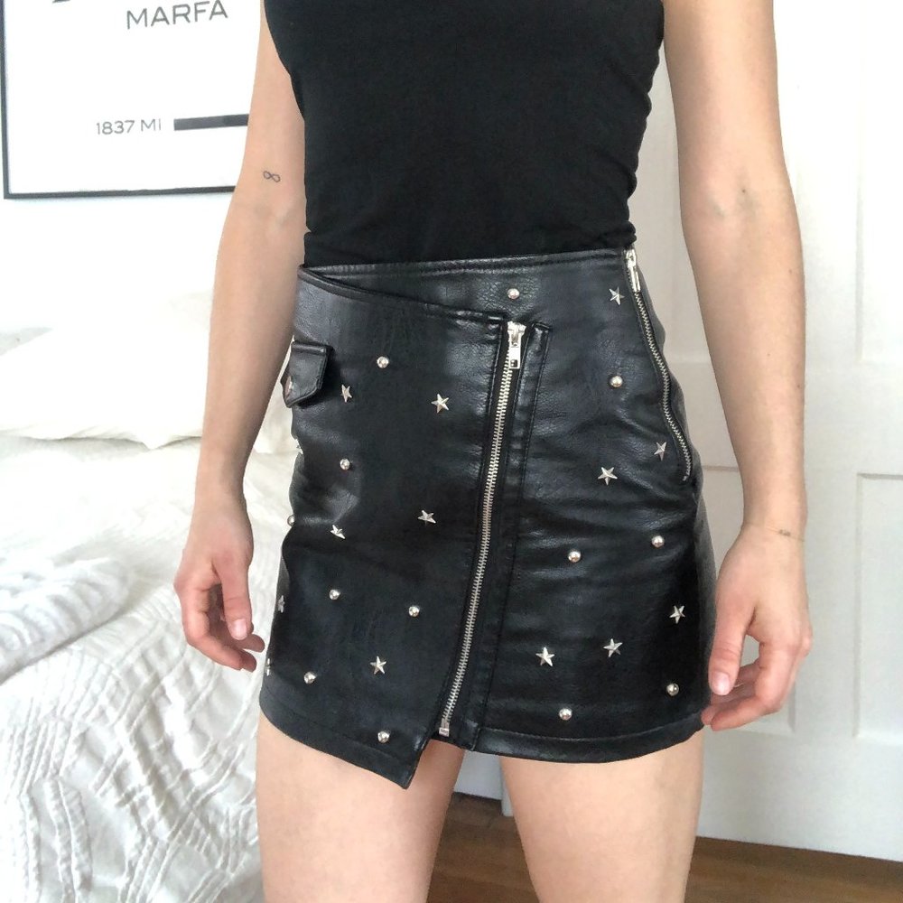 Forever 21 Faux Leather Star-Studded Moto Mini Skirt